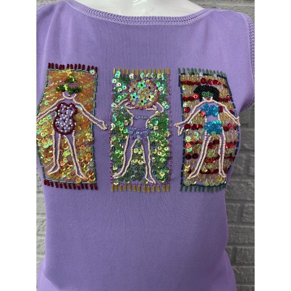 Sweater Works Beaded Sequin Sleeveless Knit Top Size M - Picture 3 of 8